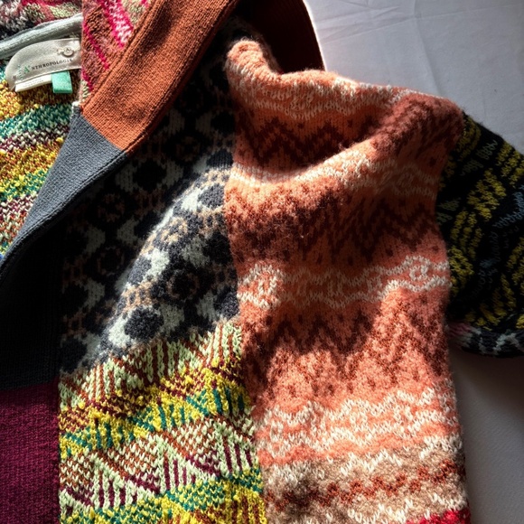 Anthropologie Boho Abstract Multicolor Patchwork Open Cardigan Sweater 1X/2X - Picture 7 of 16